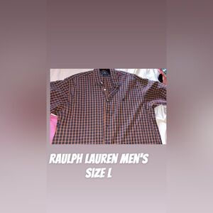 Ralph Lauren Men's Navy and Orange Plaid Shirt